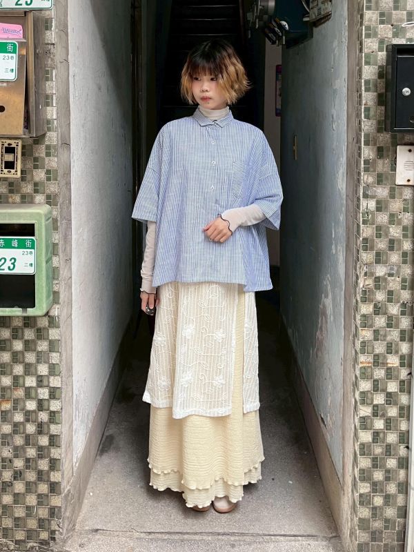 短版口袋條紋短袖襯衫 