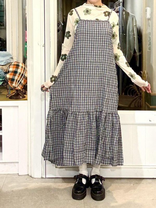 泡泡布格子吊帶背心裙 