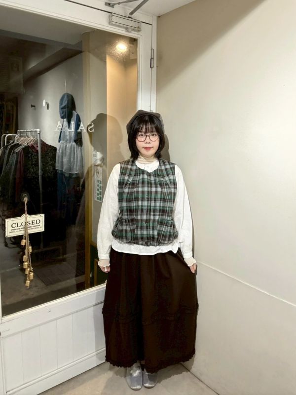 絨布厚磅滾邊繭型鬆緊腰長裙 