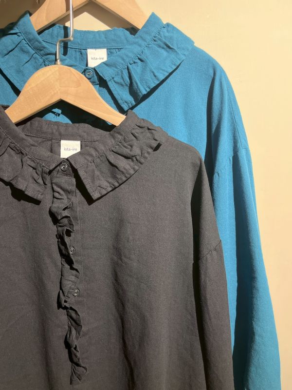 翻領荷葉花邊布釦襯衫 