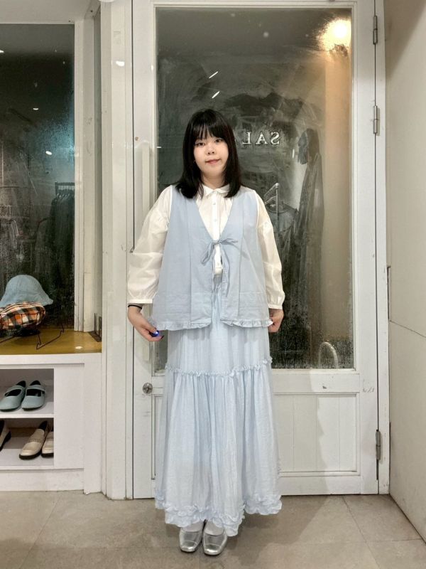 雙層滾邊寬鬆前綁帶背心 