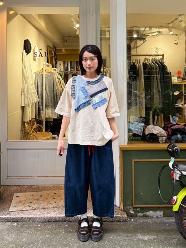 紅綁帶牛仔寬褲 