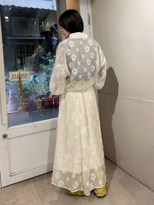 立體花壓紋雙口袋鬆緊腰長裙 