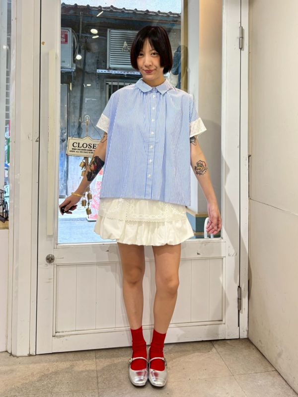 蕾絲拼接袖襯衫 