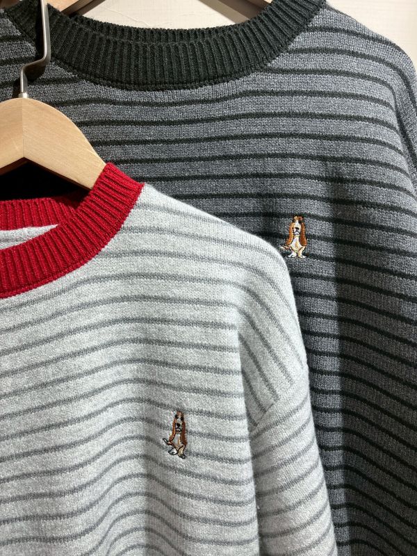 狗狗刺繡條紋針織長袖毛衣 