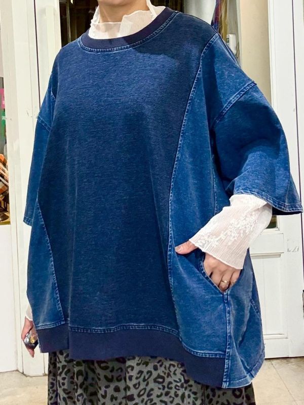 拼接牛仔布口袋上衣 