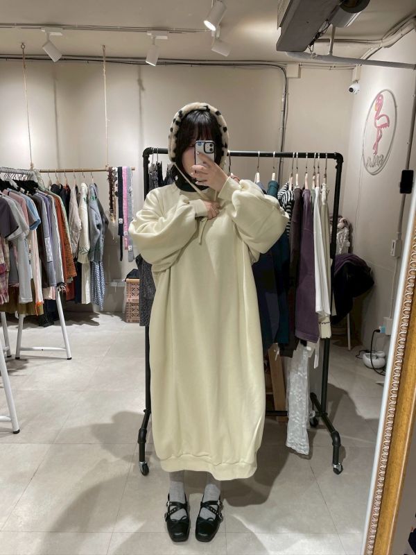 棉質加絨寬鬆繭型長洋裝 