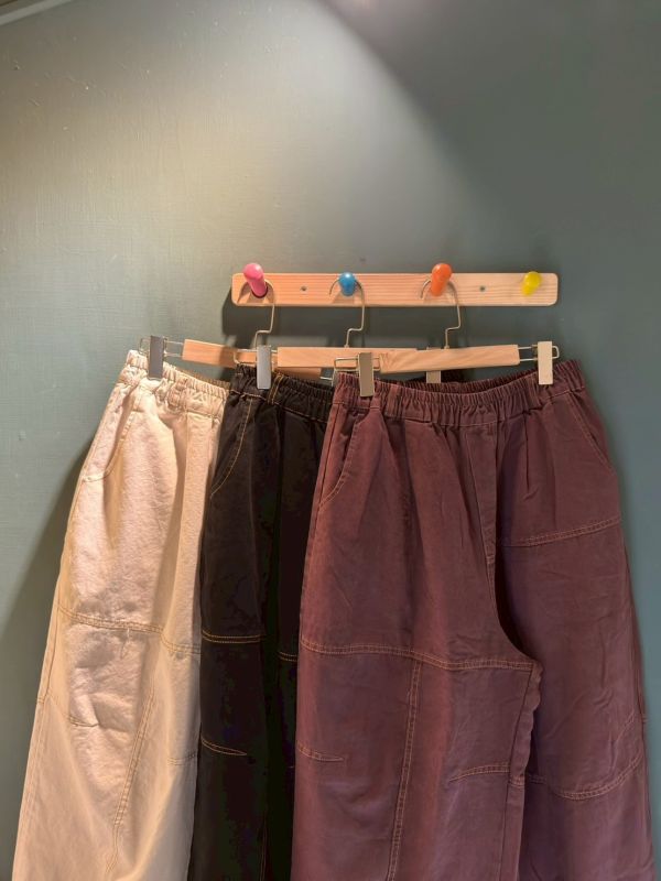 寬版直筒橘車線鬆緊腰長褲 