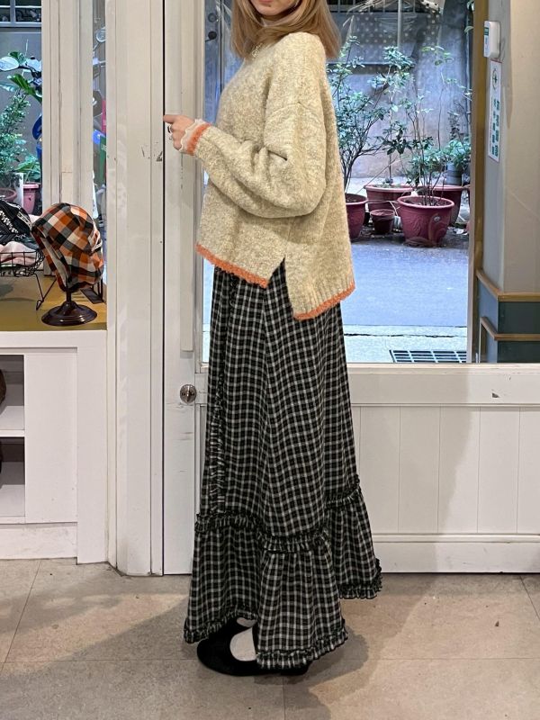 復古格紋擠花魚尾長裙 