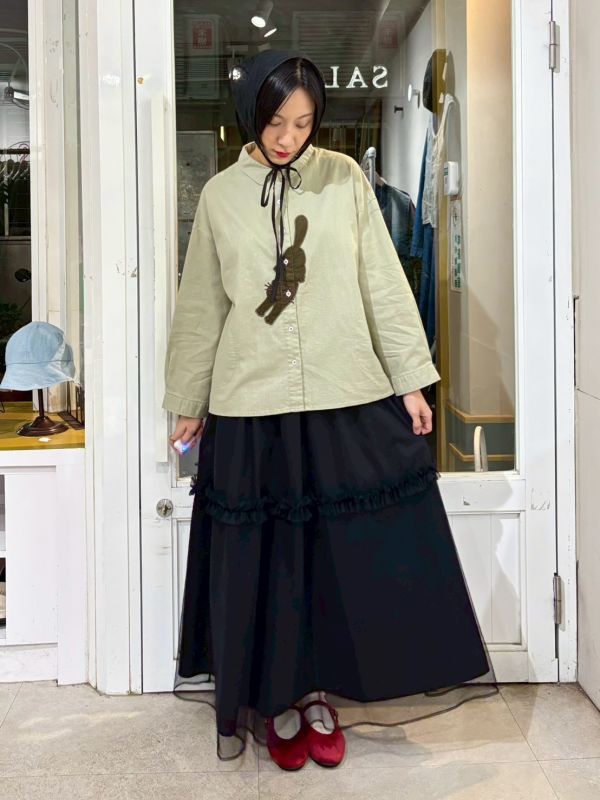 細燈芯絨刺繡貓咪襯衫 