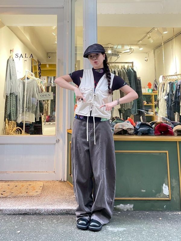 銅扣綁帶短版解構背心 