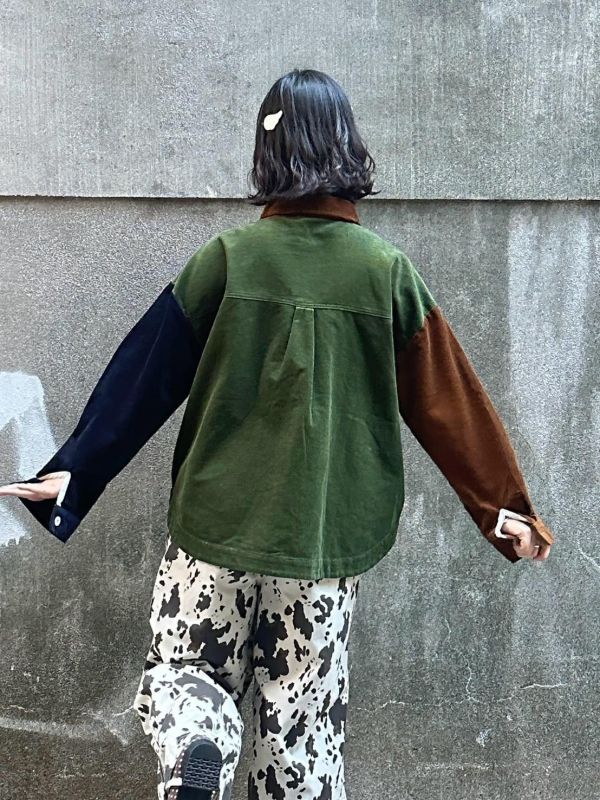 細燈芯絨多色拼接襯衫 