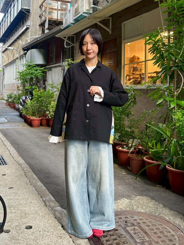 兩側風景刺繡西裝翻領外套 