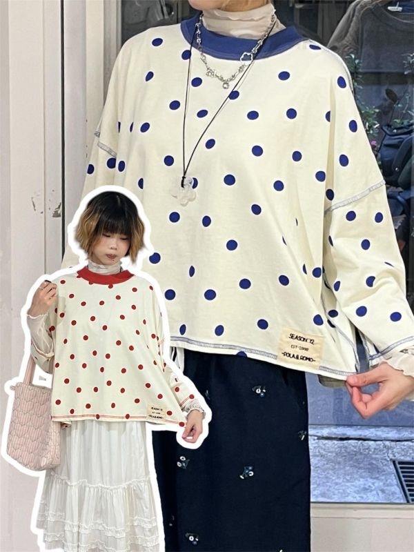 圓點反車線刺繡字母小標上衣 