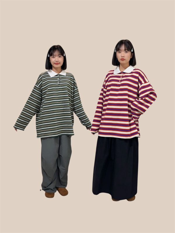 橫條紋oversized 休閒上衣 