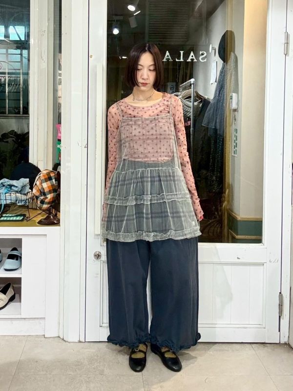 格紋紗蛋糕吊帶背心 