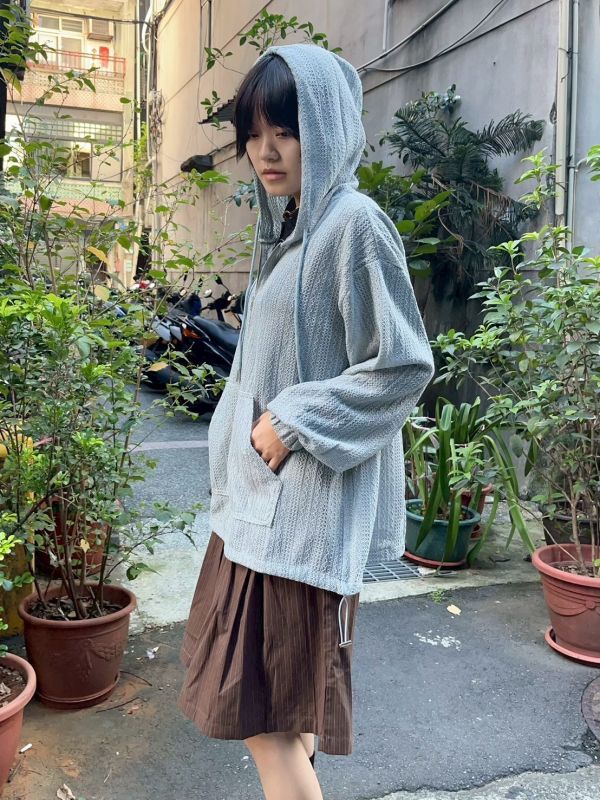 連帽針織寶寶藍拉鍊外套 