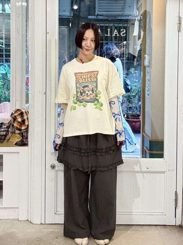 木耳拼接袖口貓狗印花圖tee 