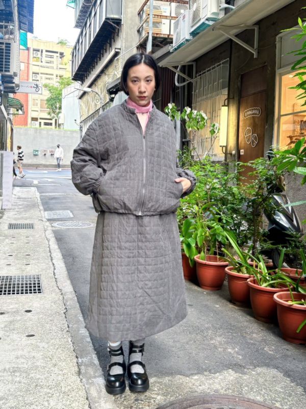 格子車縫鋪棉套裝 