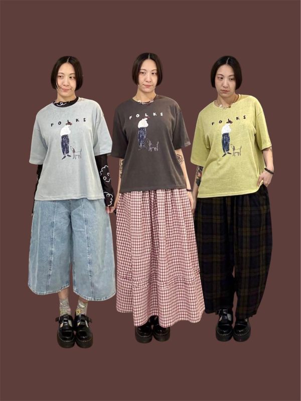 天竺眠涼感手繪folks Tee 