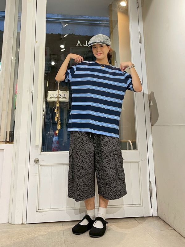 撞色條紋圓領短袖上衣 