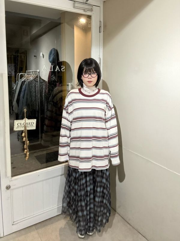 雙層格紋紗飄逸長裙 