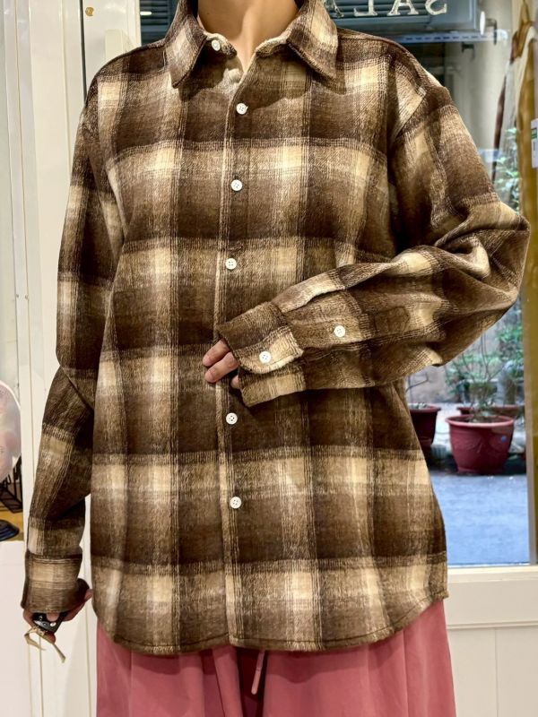 毛呢格紋襯衫上衣 