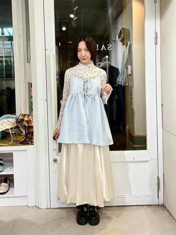 立體布紋細格條紋綁帶吊帶背心 