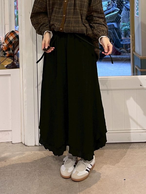 雙層不規則後開衩皺皺抽繩長裙 