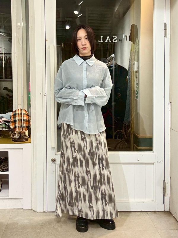 鬆緊腰水墨點染棉質魚尾長裙 