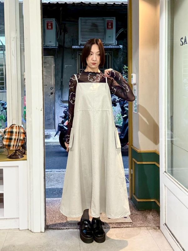 工裝卡其布立體大口袋吊帶背心裙 