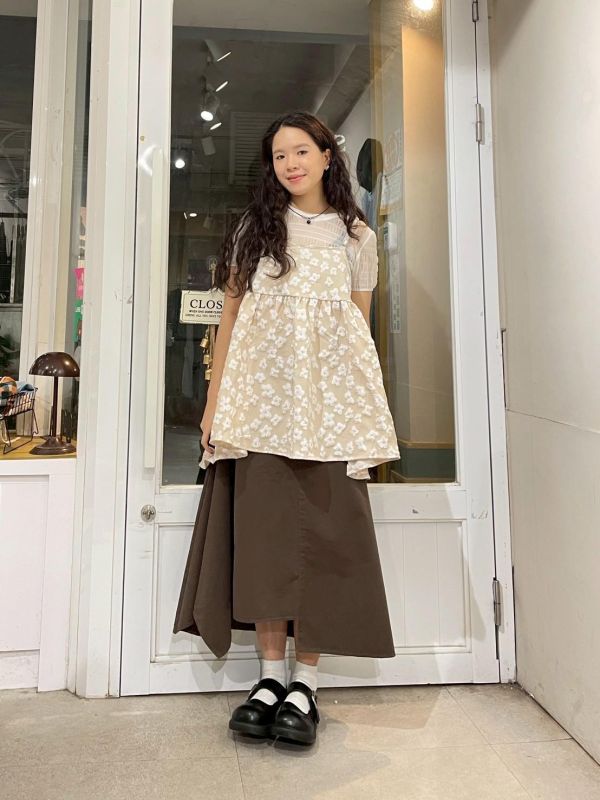 滿版立體花朵後綁帶可調節細肩小背心 