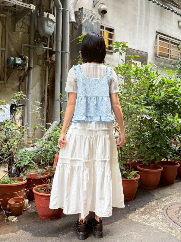 彈性細條紋微透膚上衣 