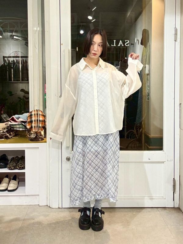 微透膚落肩後綁帶襯衫 