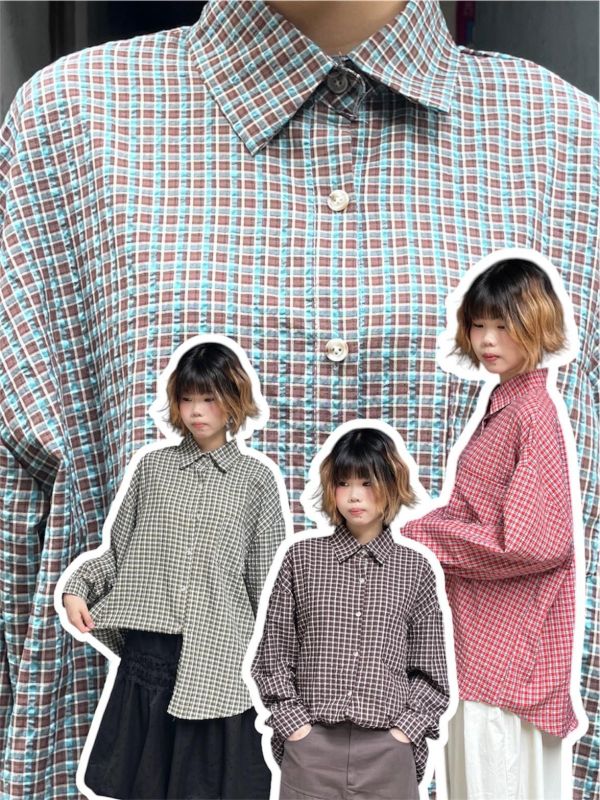 繽紛泡泡布格紋長袖襯衫 