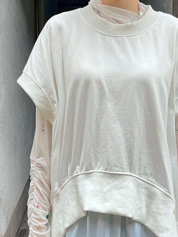 刺繡小標前短後長背心上衣 