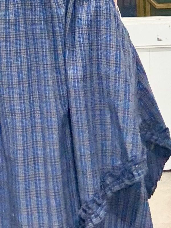 藍色格紋不規則拼接裙 