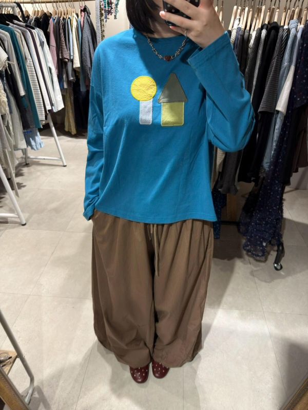 幾何圖形刺繡落肩長袖 