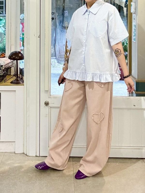 愛心口袋下擺木耳細格紋襯衫 