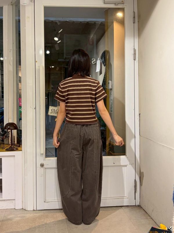 翻領橫條短版上衣 