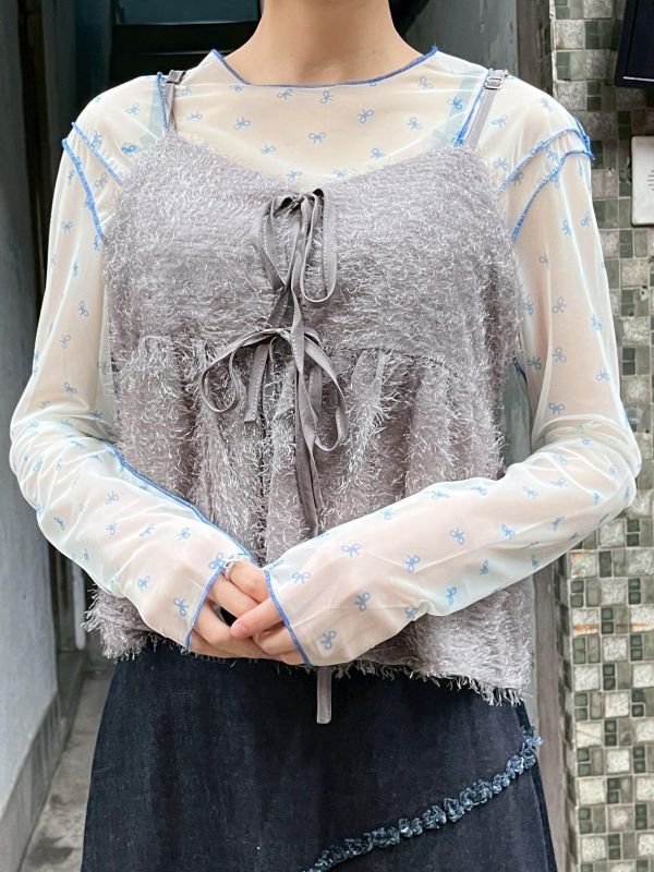 綁帶毛毛可調節吊帶背心 