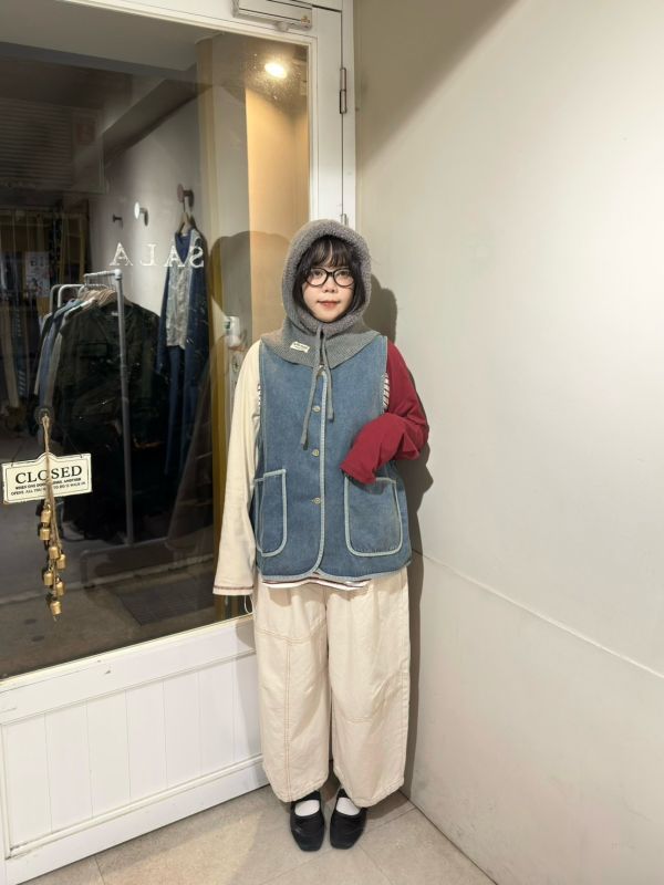 撞色邊大口袋寬鬆牛仔背心 