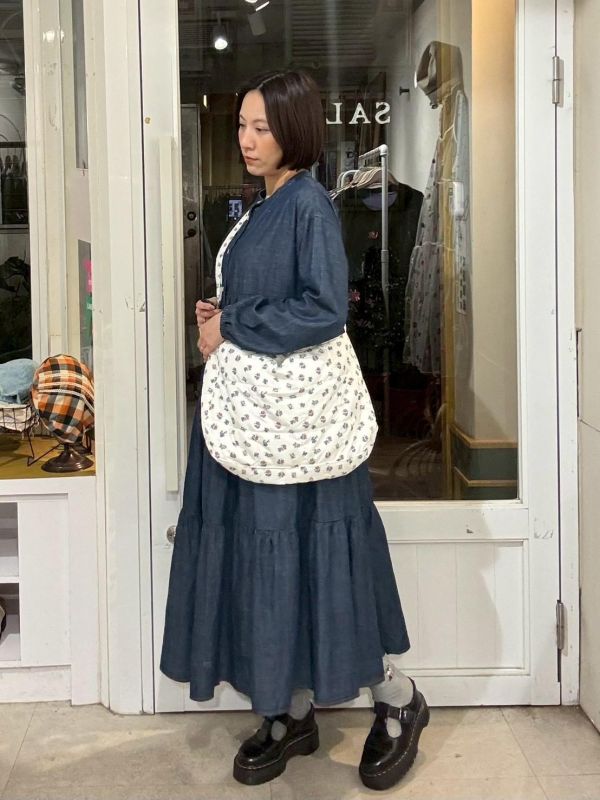 長袖蛋糕排扣牛仔洋裝 