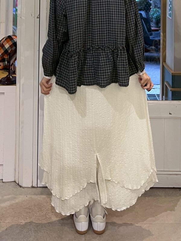 雙層不規則後開衩皺皺抽繩長裙 