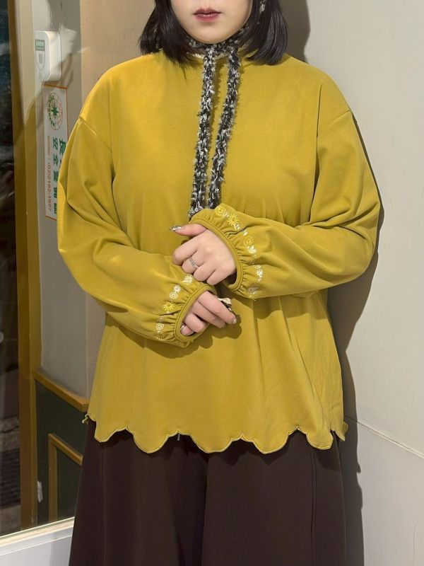 泡泡刺繡袖口雲朵下擺蕾絲領口絨面長袖 