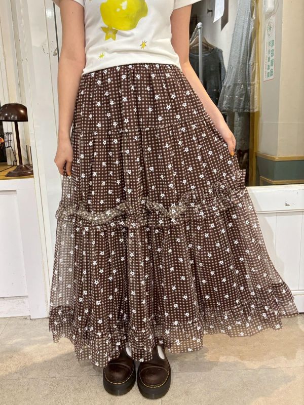 滿版小白花格子蛋糕紗裙 