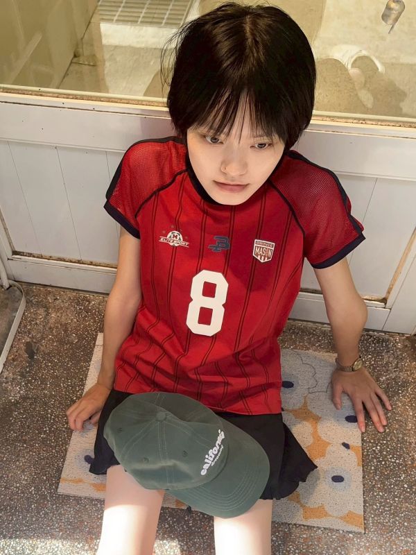 網眼袖條紋8號棒球衣 