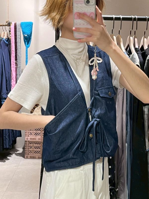 牛仔工裝設計感綁帶背心 