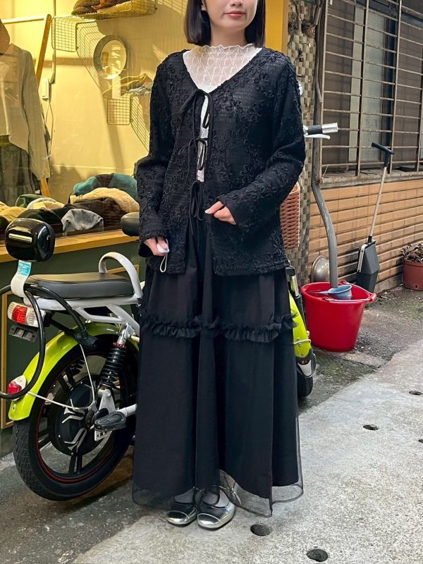 荷葉拼接雙層下擺內鬆緊腰紗裙 