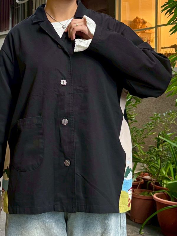 兩側風景刺繡西裝翻領外套 